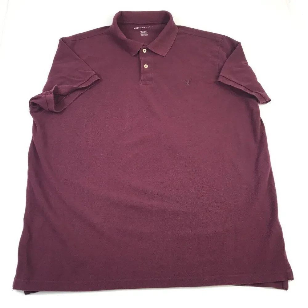 American Eagle Mens Cotton Polo Shirt Purple Short Sleeve Logo Button Up 2XL XXL